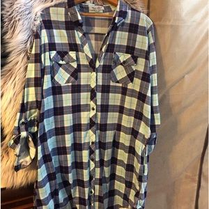 Blue Plaid Dress with Pockets on the side.